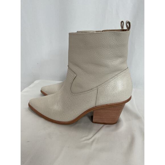 Kaanas 'Hague' White Leather Wooden Block Pointed Toe Heeled Boot Size 8 - Picture 3 of 5